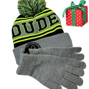 Dude Gray Hat & Gloves Age 10-12 Size Medium